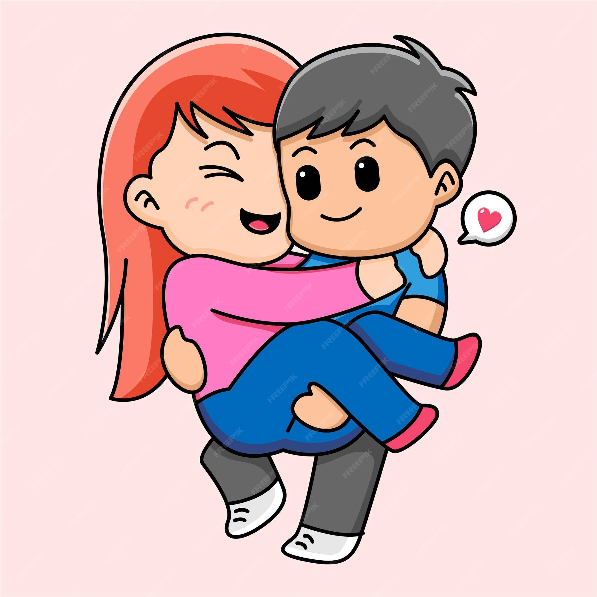 Premium Vector | Cute boy holding his girlfriend, love concept cartoon  illustration