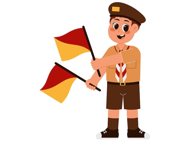 Vector cute boy holding semaphore flag illustration