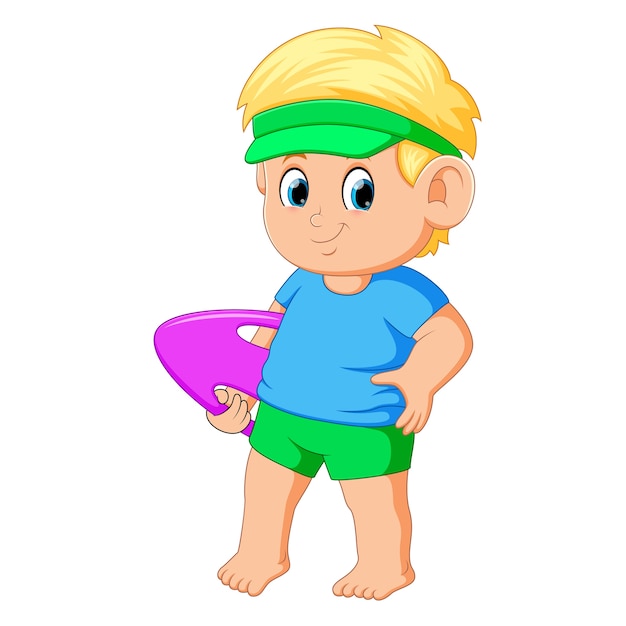 cute boy holding swimming board