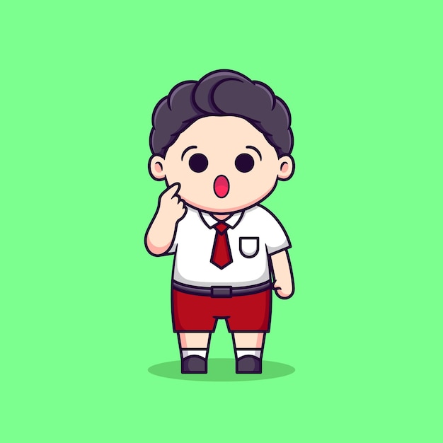 Vector cute boy indonesian elementary school student with confused pose vector cartoon character