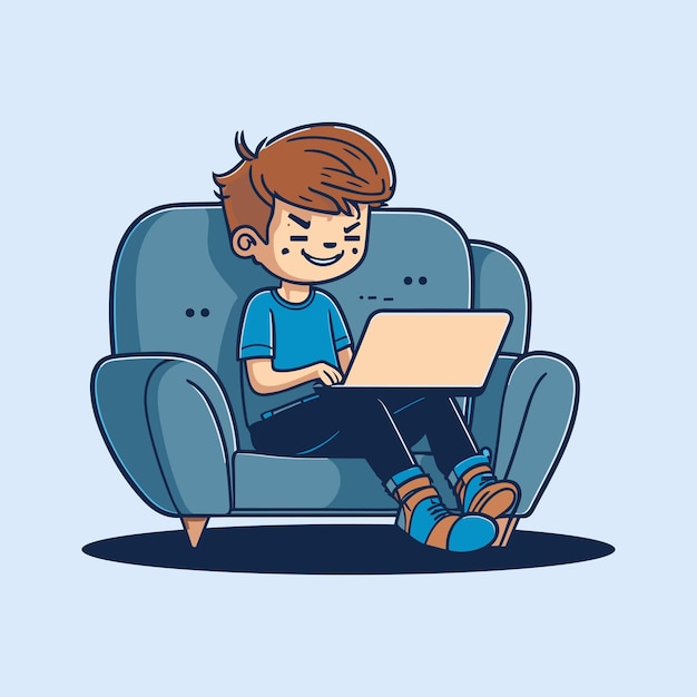 A cute boy is sitting on a sofapremium vector