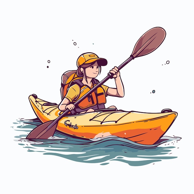 Cute boy in a kayak Vector hand drawn illustration