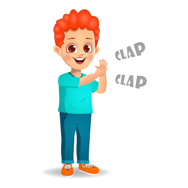 Vector cute boy kid clapping