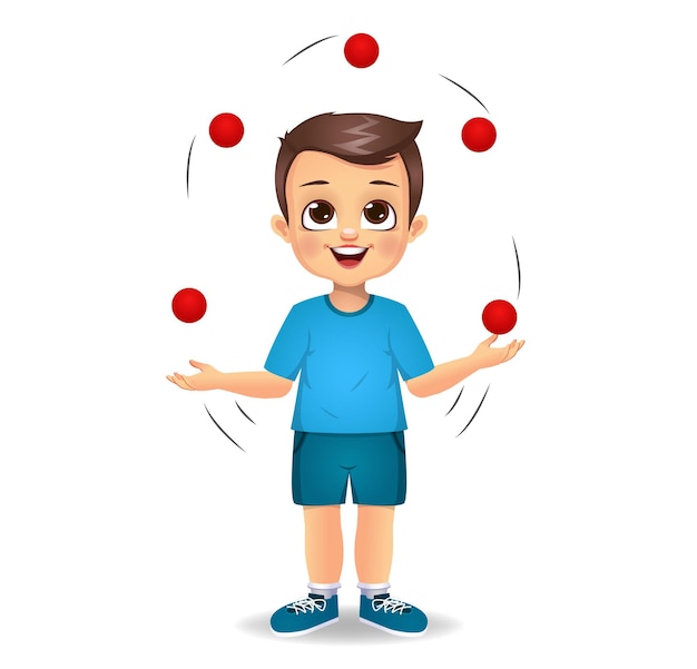 Cute boy kid playing juggling