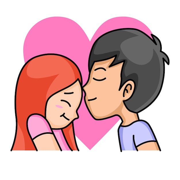 Premium Vector | Cute boy kiss his girlfriend cartoon design