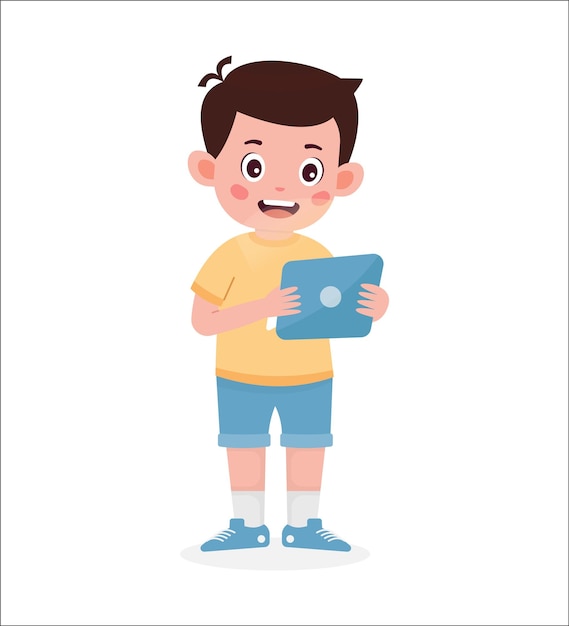 スマートフォンの漫画のキャラクターのイラストを見てかわいい男の子