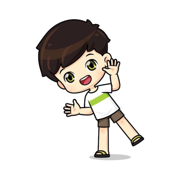 Cute boy mascot cartoon character in playing pose