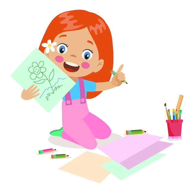 Cute boy painting and cutting colorful craft papers