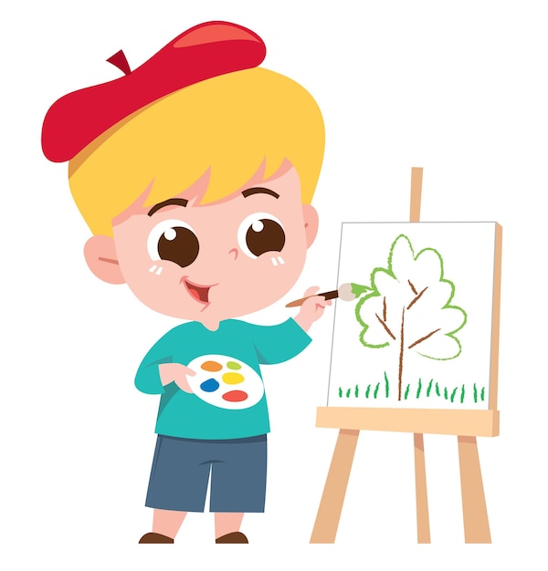 木を描いている可愛い男の子
