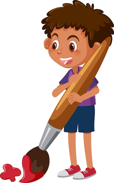 Vector cute boy painting with paintbrush