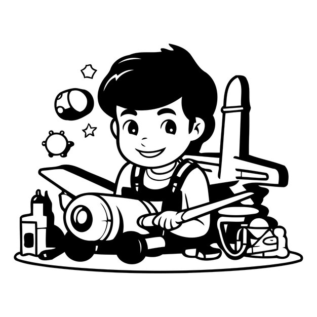 宇宙飛行士を演じる可愛い男の子 キャラクターベクトルイラスト カートゥーンスタイルデザイン