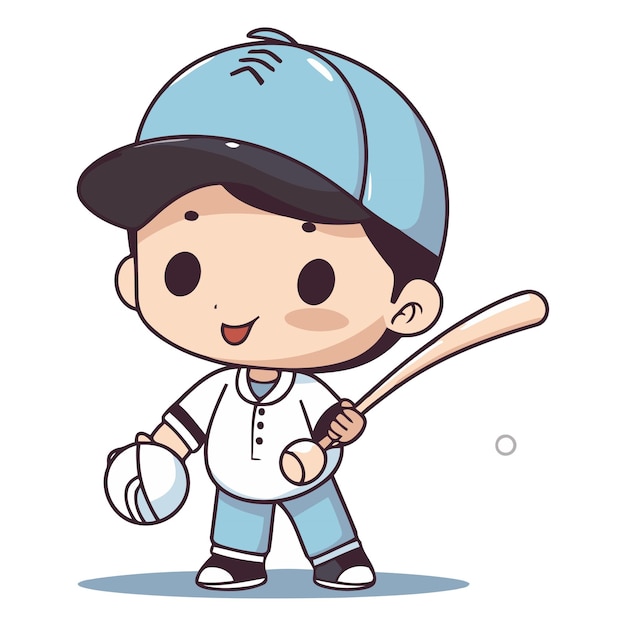 Vector cute boy playing baseball of a cartoon boy playing baseball