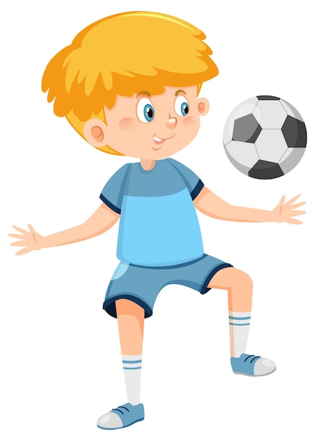 Vector cute boy playing football cartoon