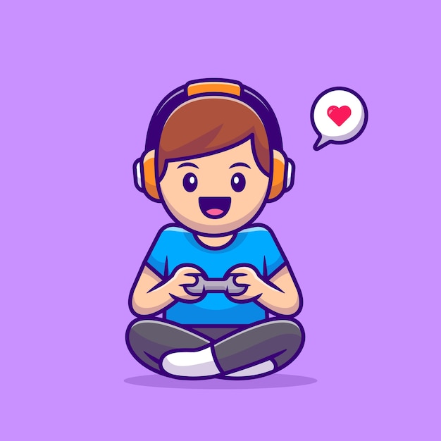 Vector cute boy playing game cartoon vector  illustration. people technology  concept isolated . flat cartoon style