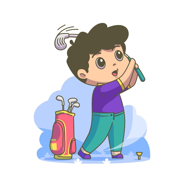 Vector cute boy playing golf illustration