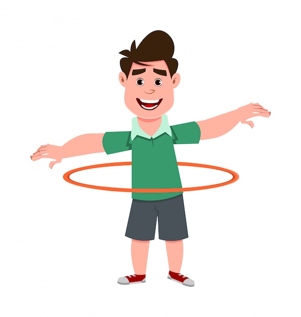 Cute boy playing hula hoop