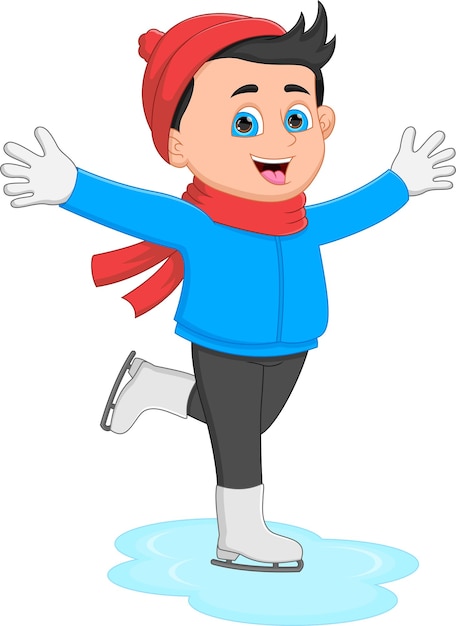 Vector cute boy playing ice skating on white background