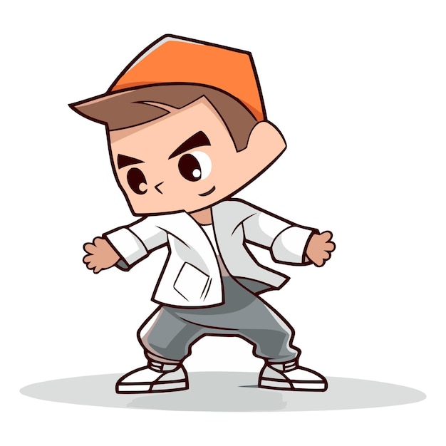 Vector cute boy playing kung fu vector cartoon character illustration