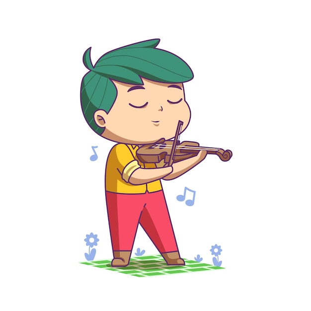 Vector cute boy playing violin illustration