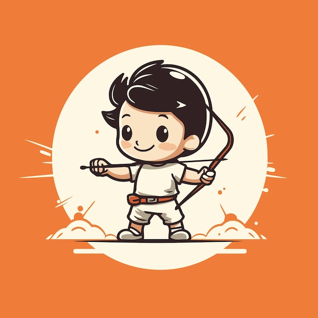 Cute boy playing with bow and arrow cartoon vector illustration