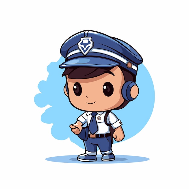 Cute boy in police uniform with blue cap Vector illustration