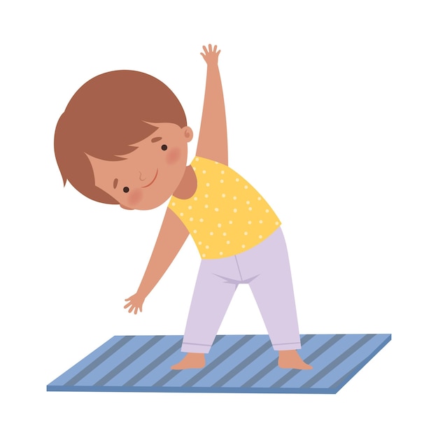 Vector cute boy practicing yoga active healthy lifestyle vector illustration