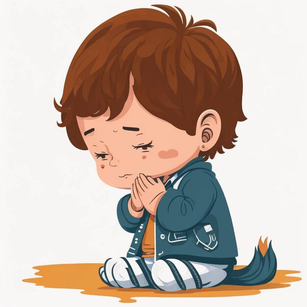 Vector cute boy praying vector illustration white background