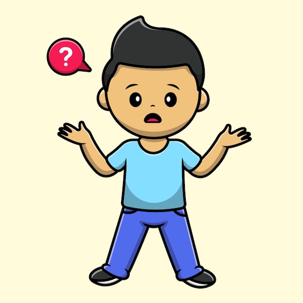 Cute boy question mark cartoon vector icon illustration