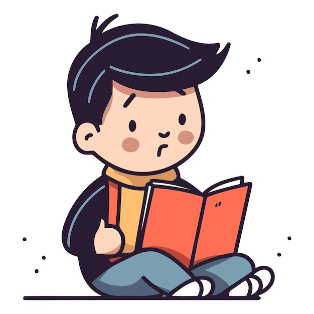 Vector cute boy reading a book in cartoon style