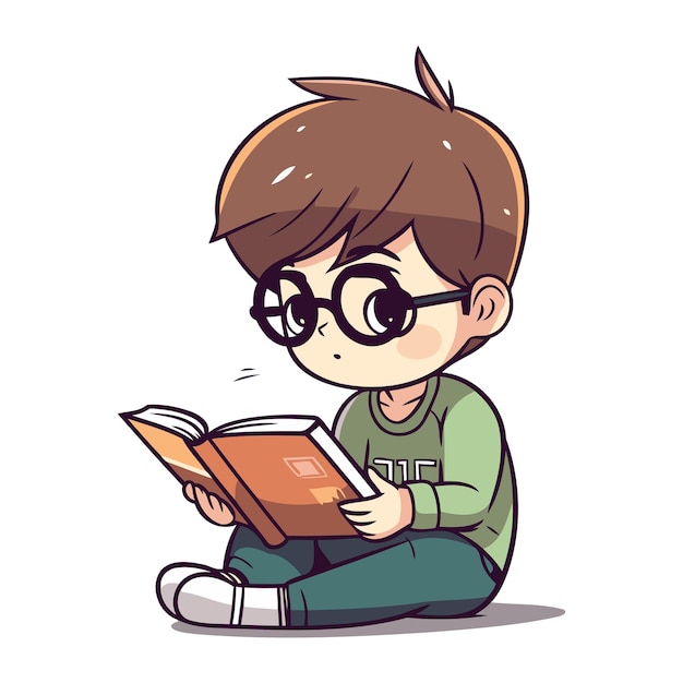 Vector cute boy reading a book vector illustration in cartoon style