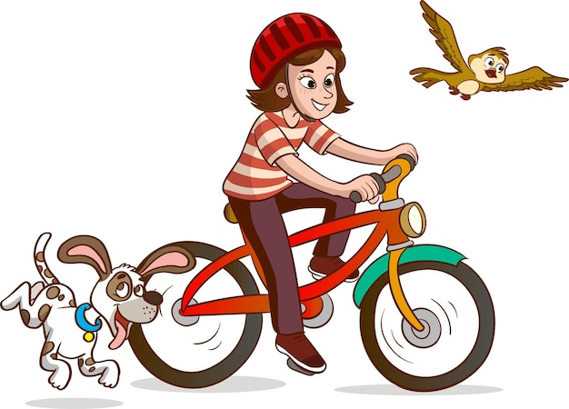 Vector cute boy riding bike to school cartoon vector