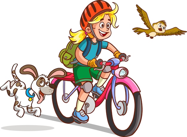 Vector cute boy riding bike to school cartoon vector