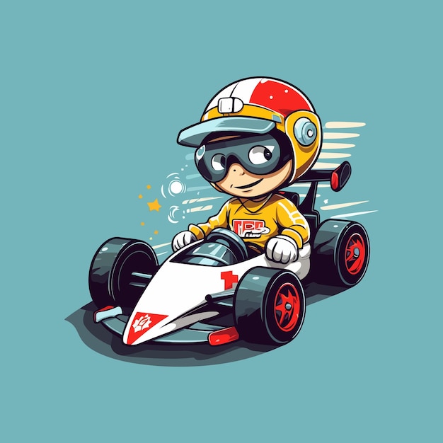 A cute boy riding a racing car vector illustration