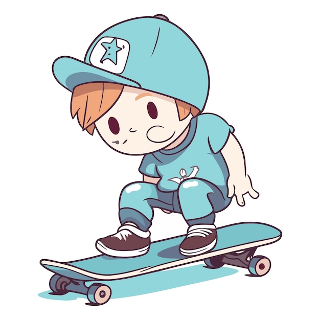 Cute boy riding a skateboard on white background