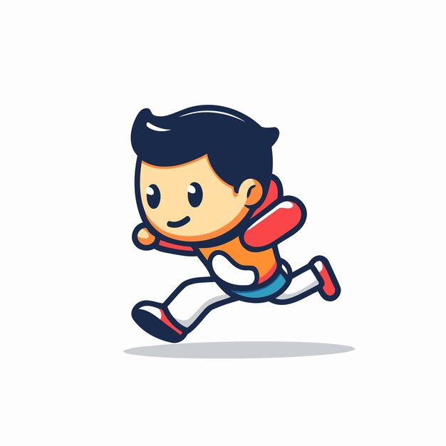 Ragazzo carino in corsa personaggio di cartone animato illustrazione vettoriale ragazzino felice in corsa
