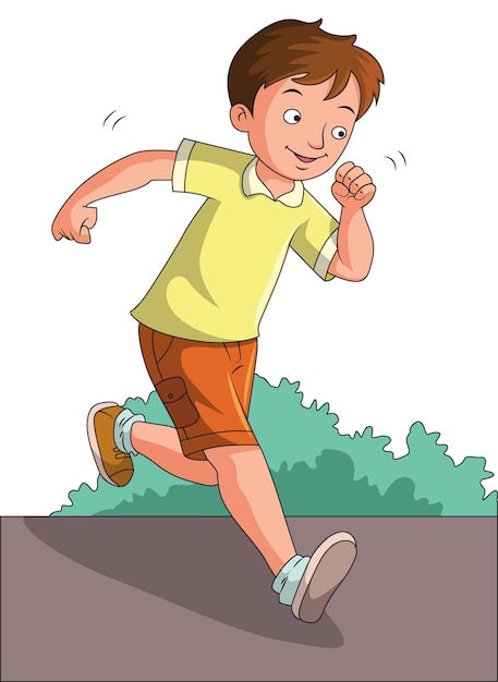 Vector cute boy running happily
