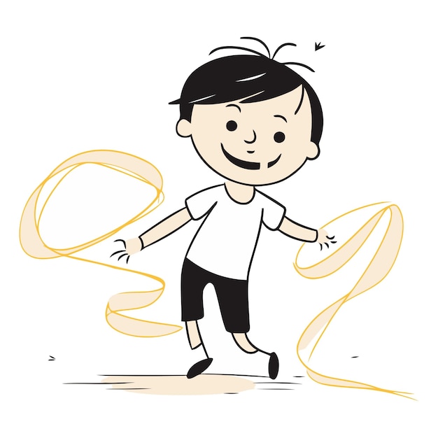 Vector cute boy running with a ribbon in his hand