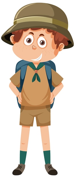 Cute boy scout cartoon character with backpack