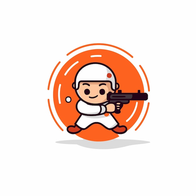 Cute boy shooting with a gun Vector illustration in flat style