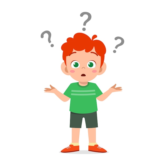 Vector cute boy show confused expression with question mark