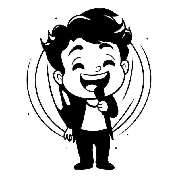 Cute boy singing a song Vector illustration in cartoon style