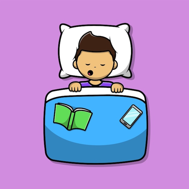 Милый мальчик спит мультфильм вектор икона Иллюстрация