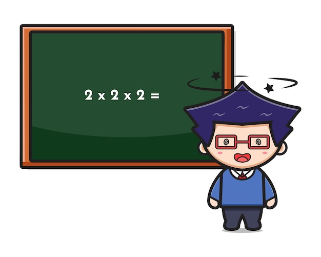 Cute boy student dizzy doing math cartoon icon vector illustration. Design isolated on white flat cartoon style.