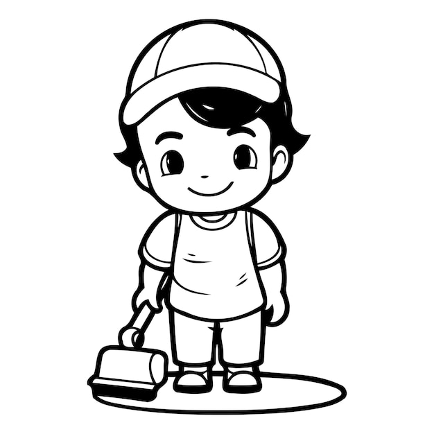 海でサーフィンをしている可愛い少年漫画キャラクターのベクトルイラスト