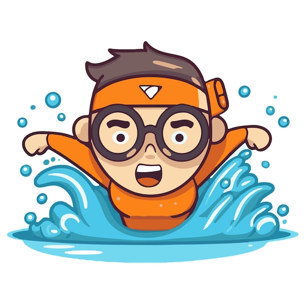 水のマスコットのベクトル図で泳いでいるかわいい男の子
