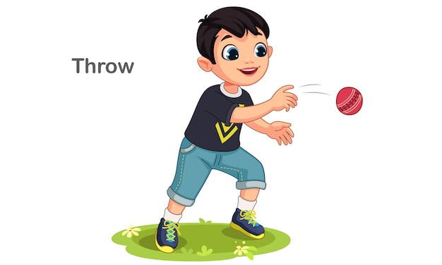 Cute boy throwing a ball illustration