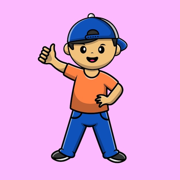 Cute boy thumbs up cartoon vector icon illustrazione