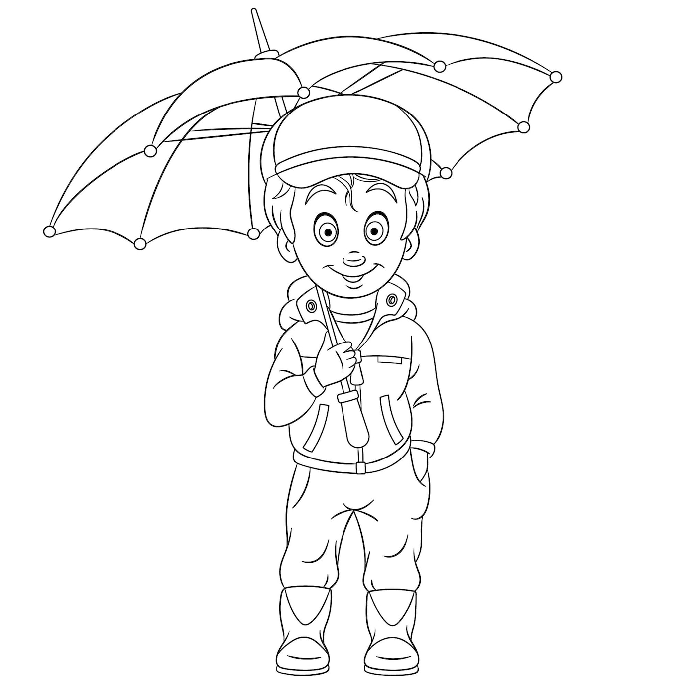Premium Vector | Cute boy walking under the rain with umbrella. cartoon ...