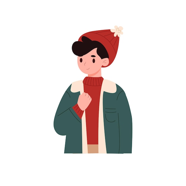 Vector cute boy in warm winter clothes vector illustration in flat style