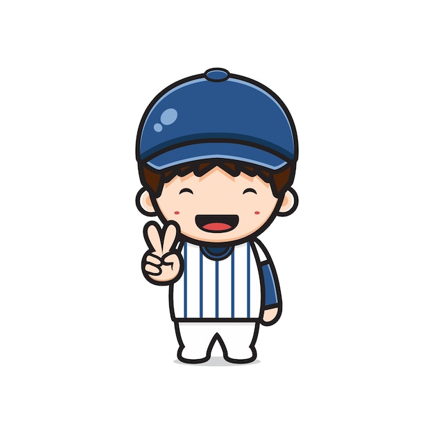 Vector cute boy wearing baseball uniform cartoon icon illustration